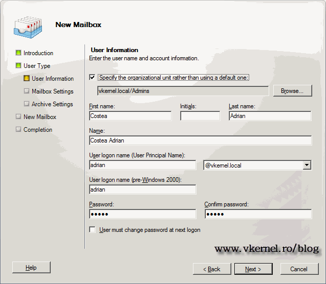 Create Exchange 2010 Mailboxes using Exchange Management Console (EMC