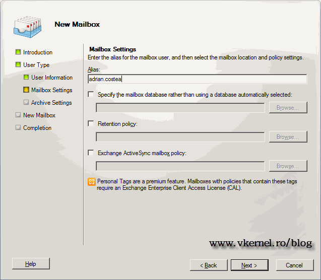 Create Exchange 2010 Mailboxes using Exchange Management Console (EMC