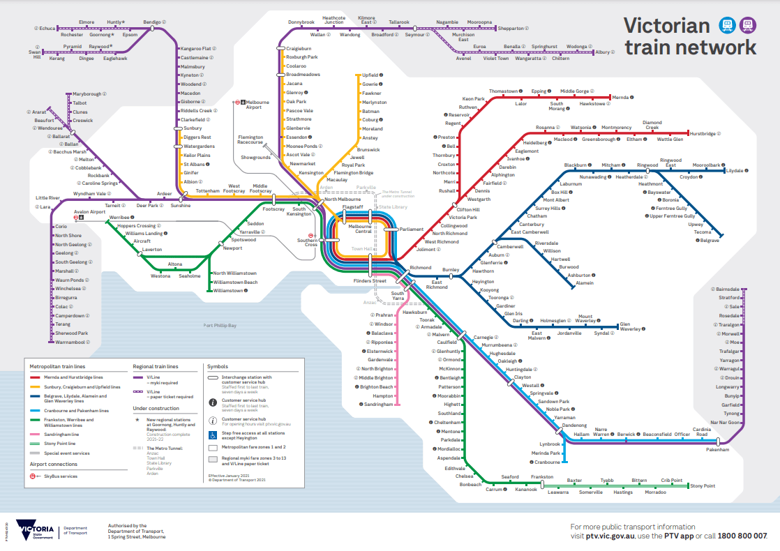 V/Line Regional public transport for Victoria Network maps