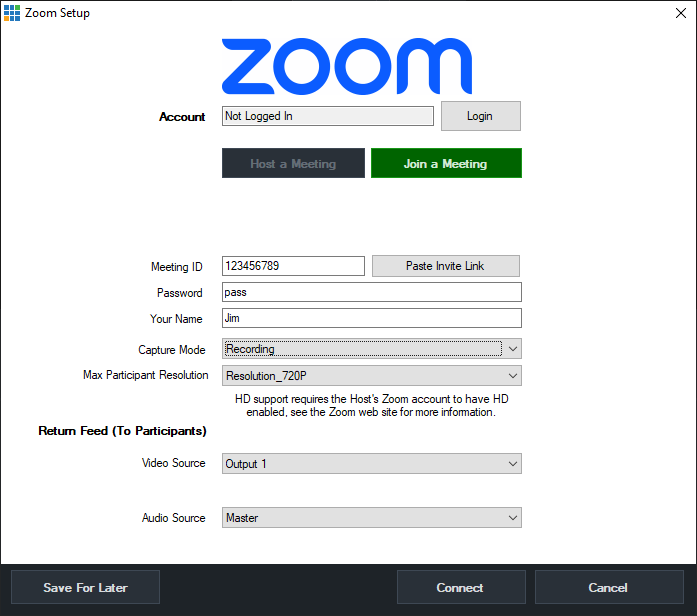 Setting up Zoom Input