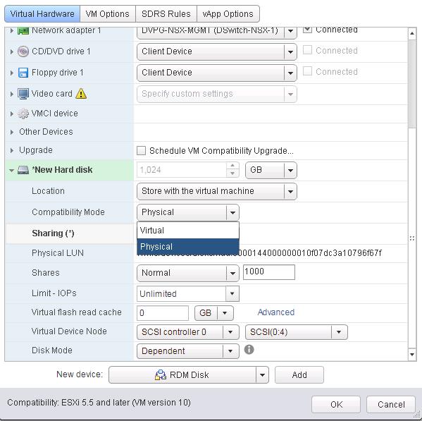How to Create VMware RDM Physical Compatibility Disk
