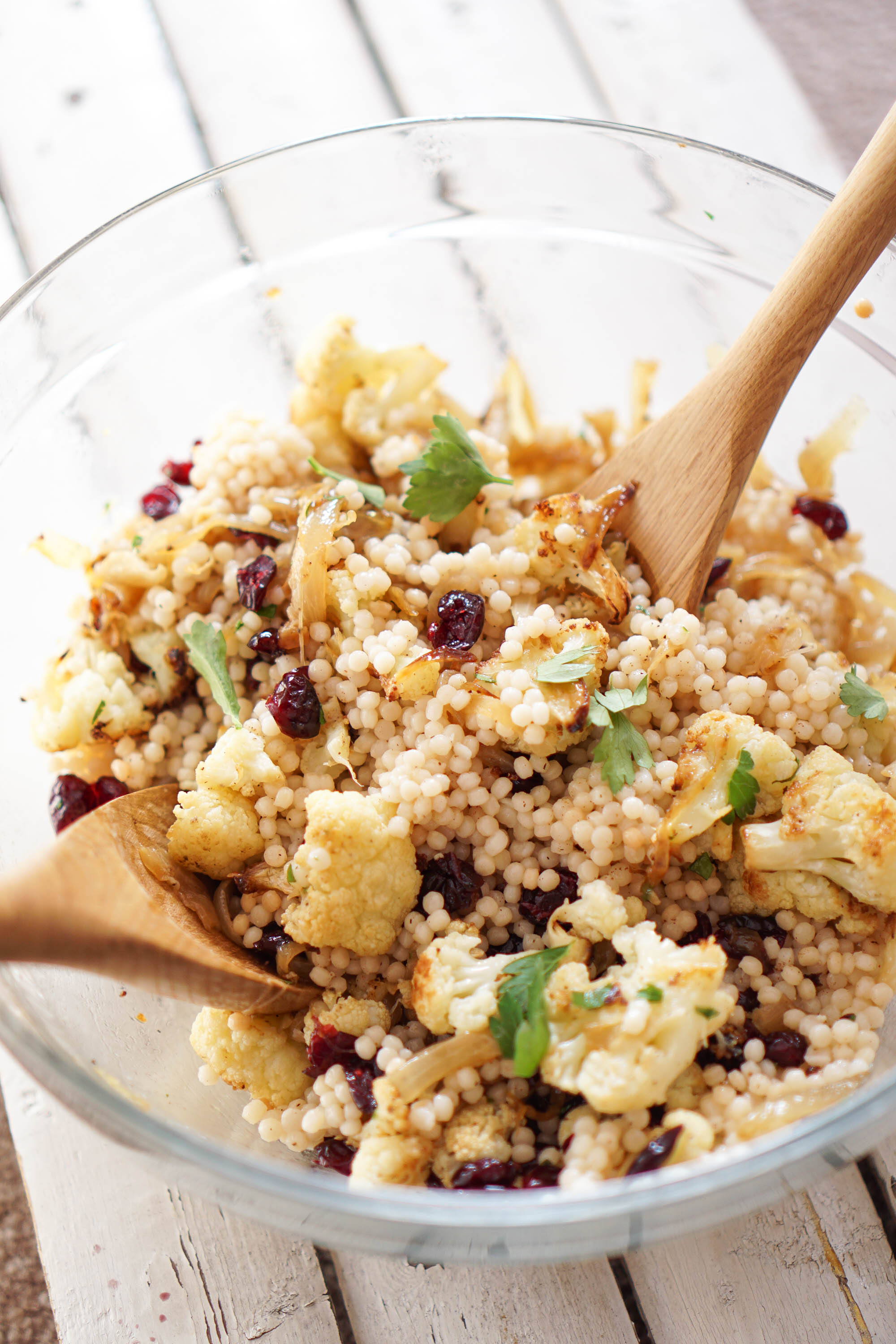Israeli Couscous with Roasted Cauliflower, Cranberries, & Caramelized