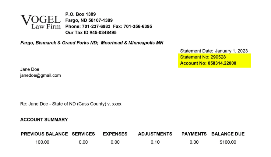 Billing Vogel Law Firm