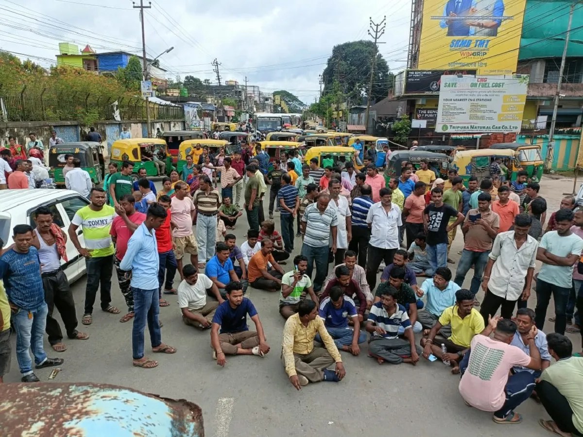 Auto drivers' protest against CNG price hike in Agartala.