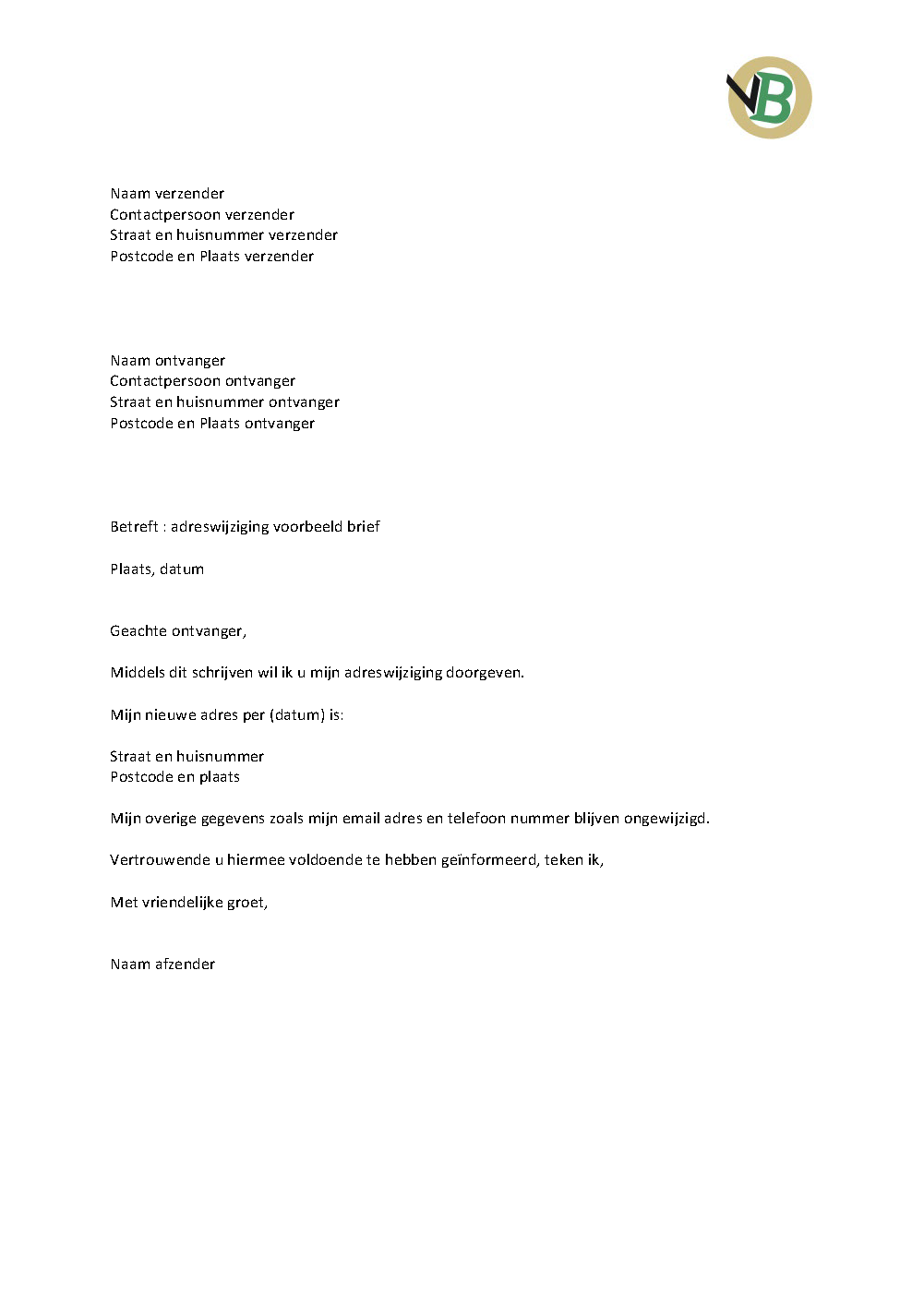 Voorbeeld Adreswijziging