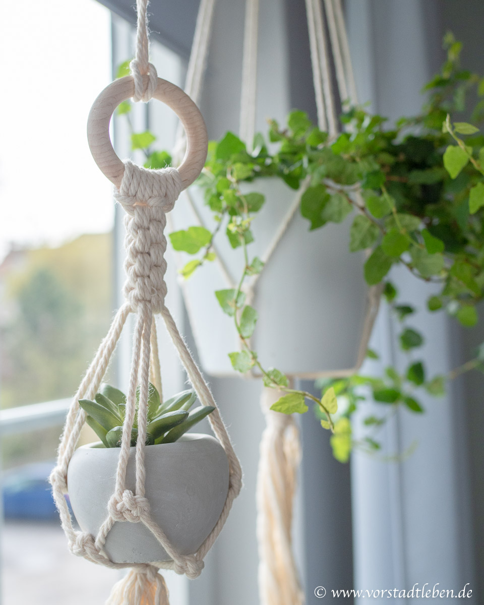 Fensterdeko mit Makramee Anleitung für Blumenampel und