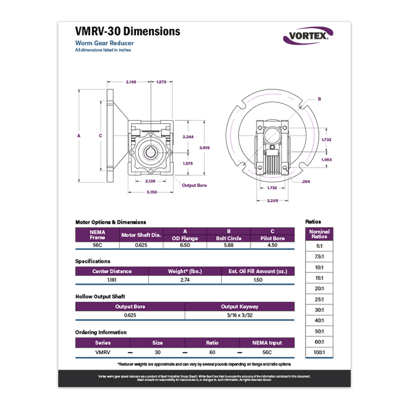Worm Gear Spec Sheets (VMRV Series) Vortex Speed Reducers