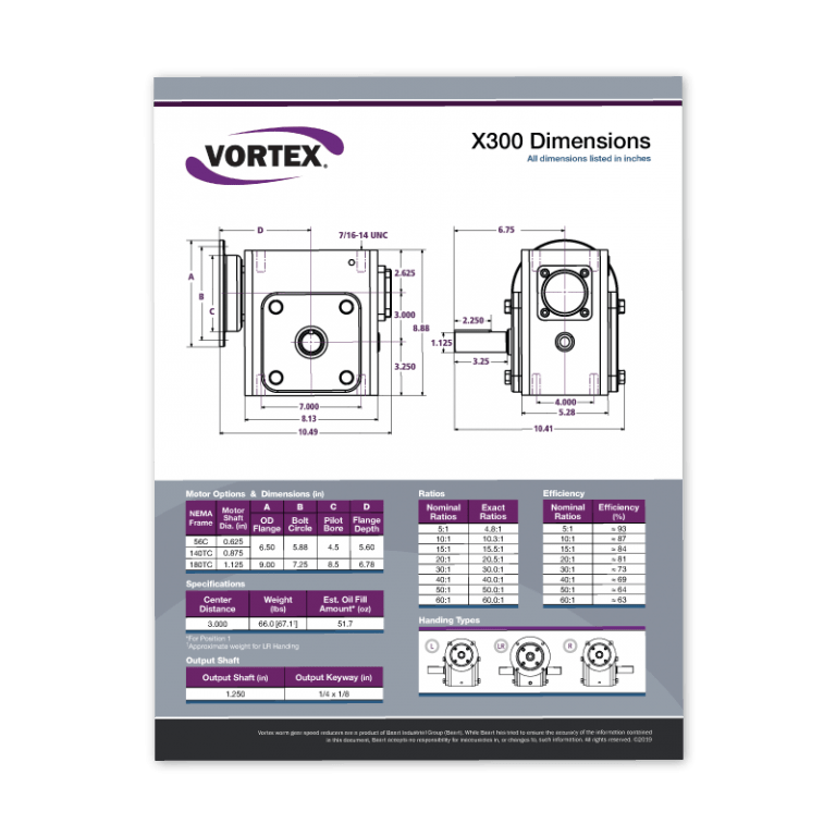 Worm Gear Spec Sheets (X Series) Vortex Speed Reducers