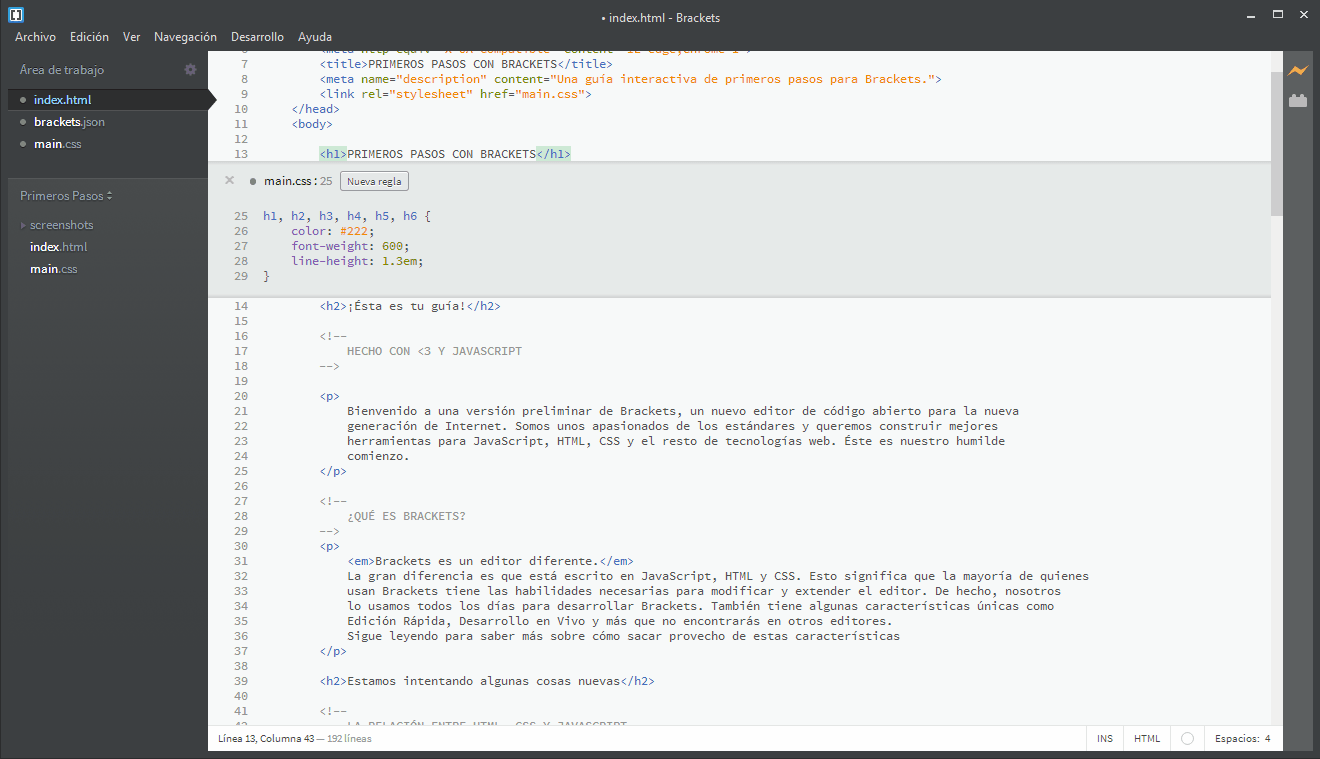 Editor Brackets para desarrollo web
