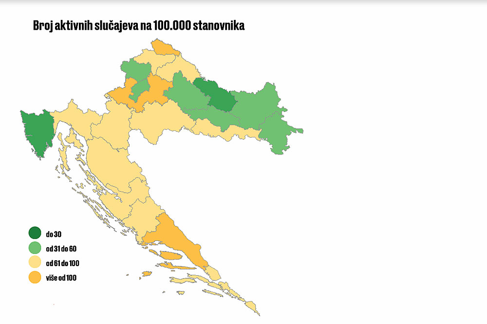 Zelene županije Istarska i Virovitičkopodravska županija, trenutno