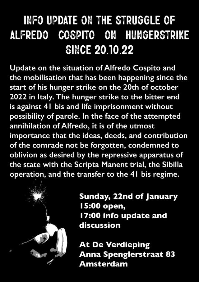 Info update on the struggle of Alfredo Cospito Vrije Bond