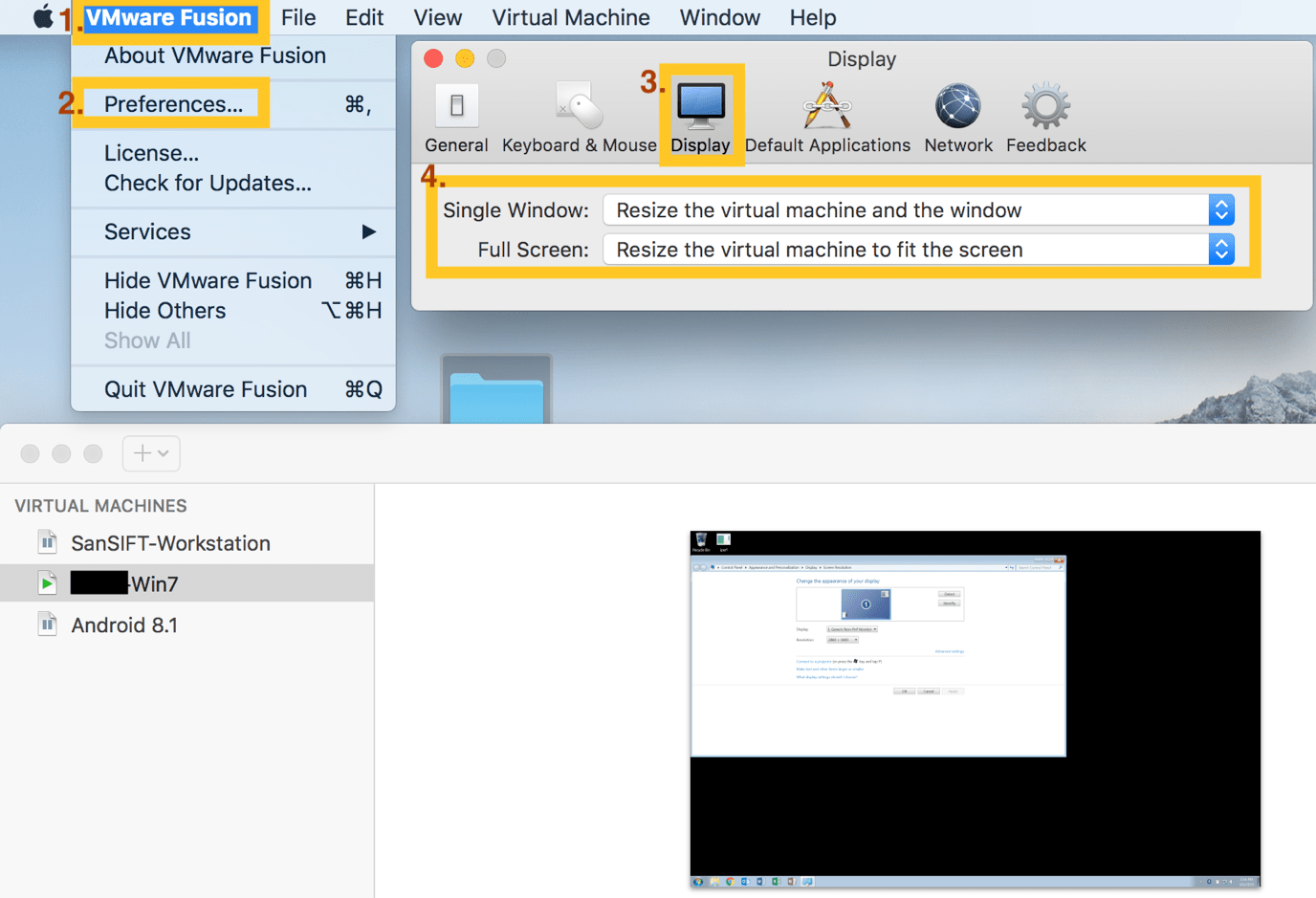 Changing the Display Preferences and Resolution for VMs in VMware