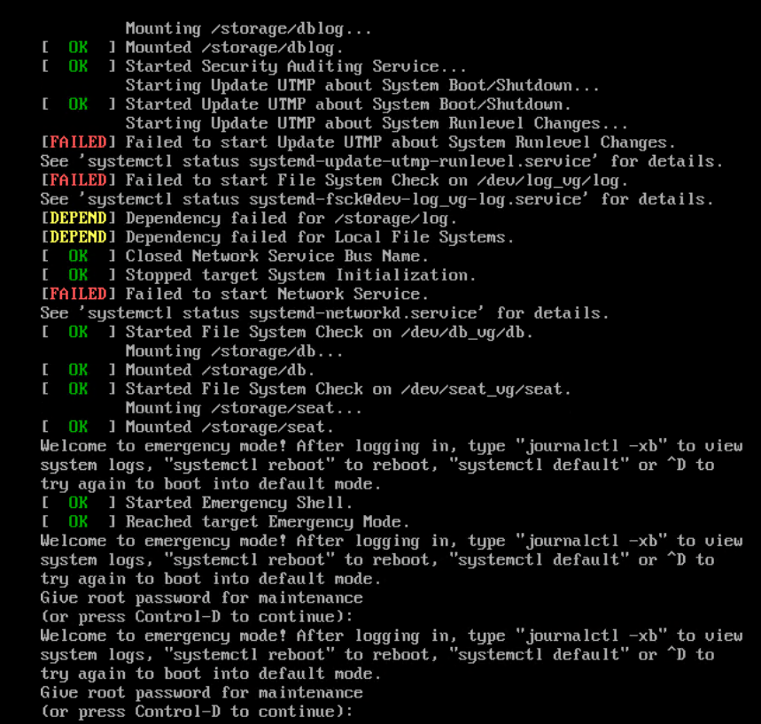 vCenter doesn’t start up Failed to start File System Check on /dev