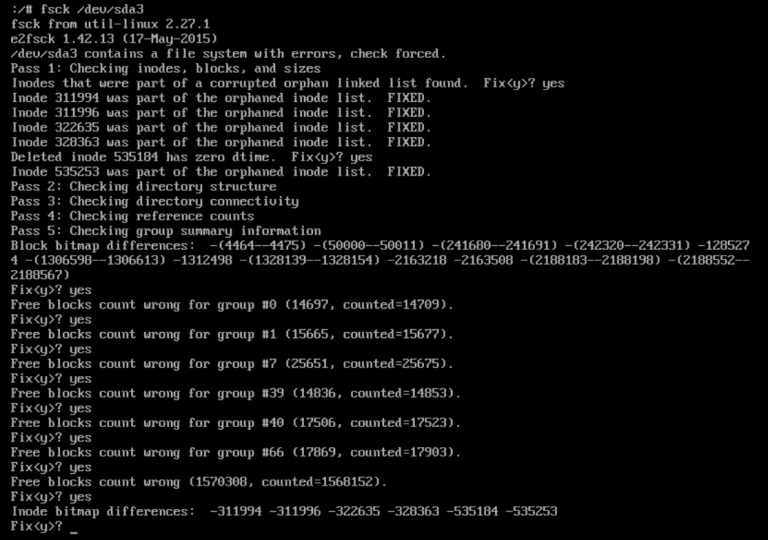 vCenter doesn’t start up Failed to start File System Check on /dev