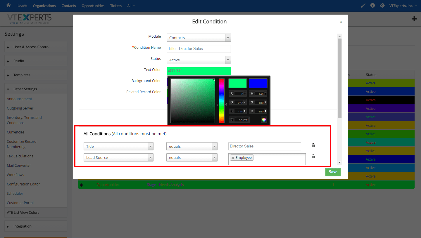 Listview Colors VTiger Experts