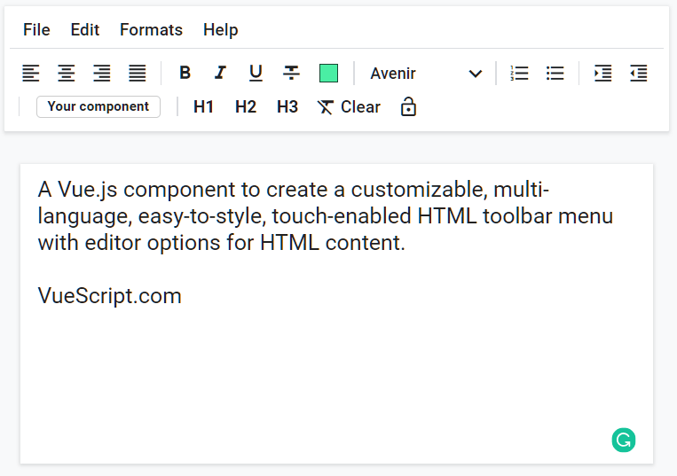 Elegant Menu Toolbar & Content Editor For Vue.js File Toolbar Menu