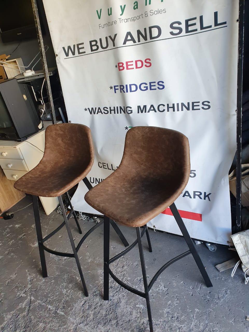 Brown Leather bar chairs Vuyani Furniture Transport & Sales