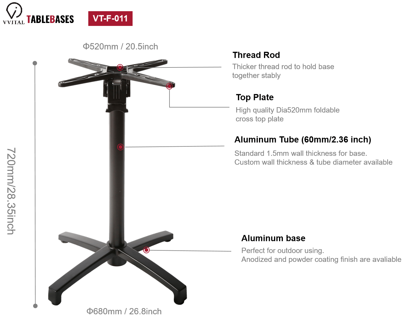 foldable outdoor aluminum table base