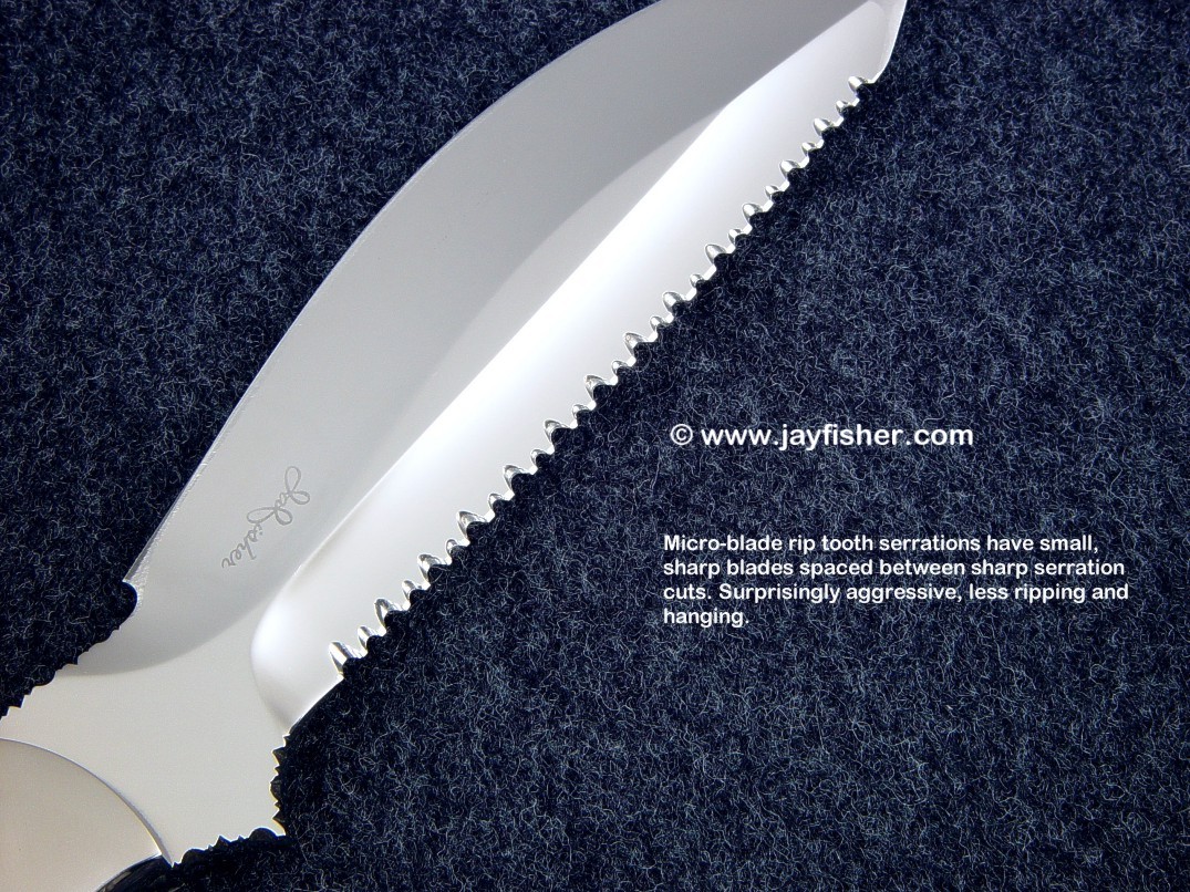 Serrations on fine handmade custom knives by Jay Fisher