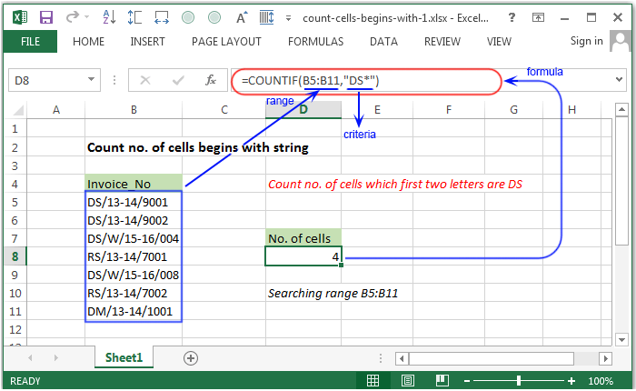 Excel Count Count no. of cells begins with string w3resource
