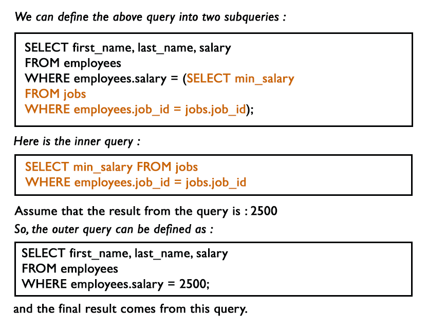 MySQL Subquery Exercises Find the name and salary of the employees