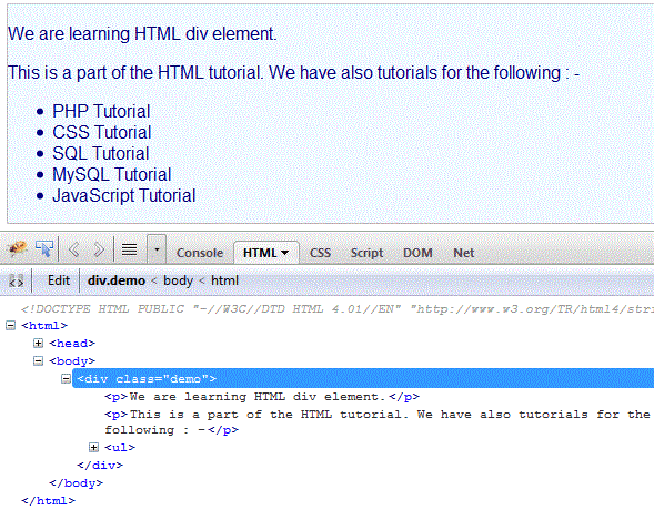 HTML div tag and element HTML tutorials w3resource