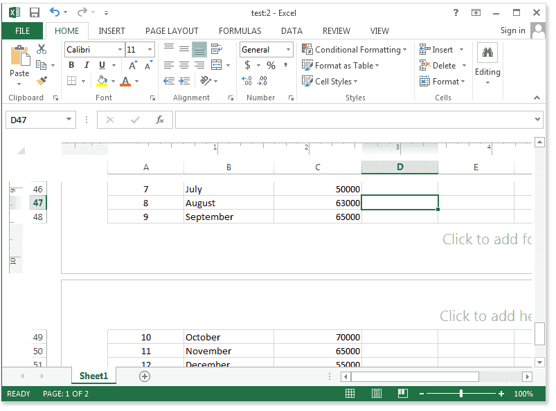 View Worksheet Excel 2013 w3resource