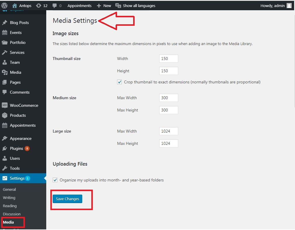Media Settings in WordPress W3schools