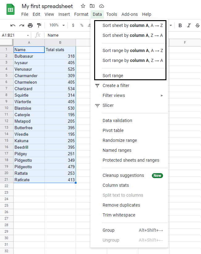 Google Sheets Sort