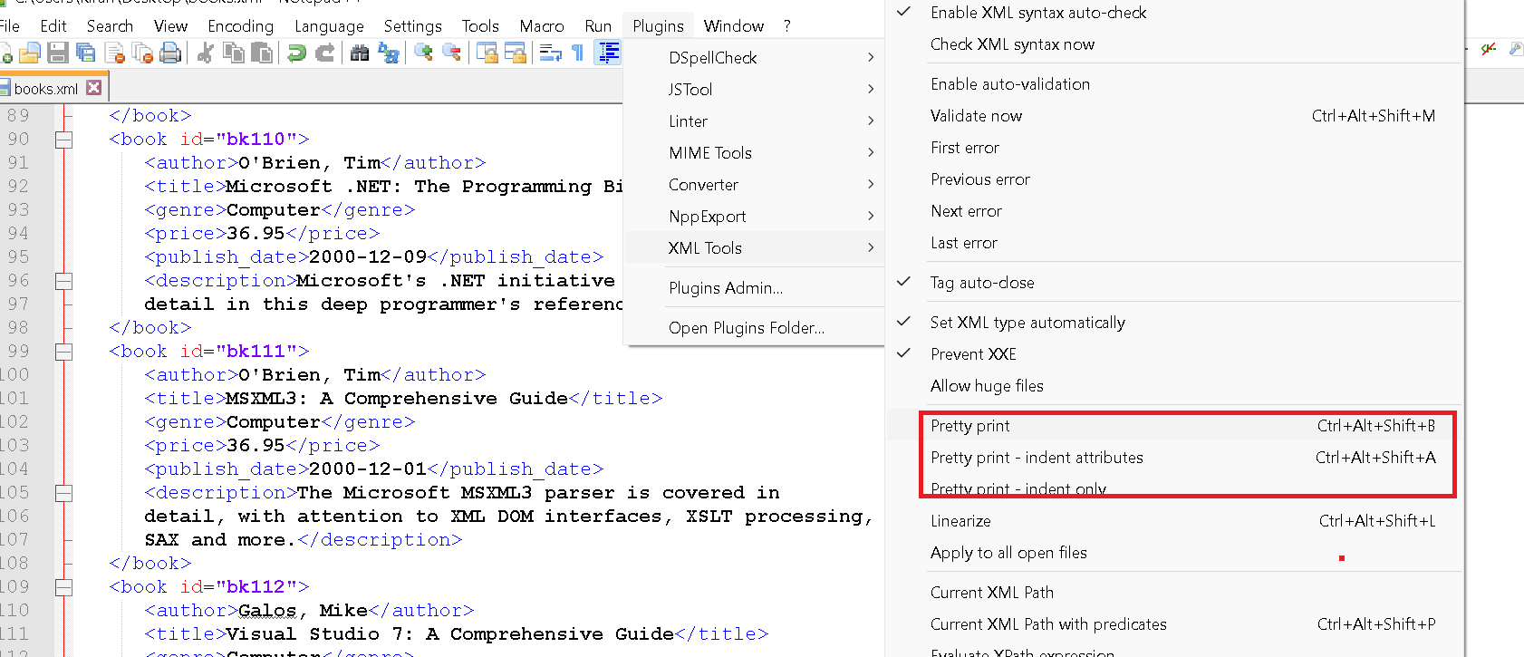 How to format XML format with syntax highlight in notepad++ editor