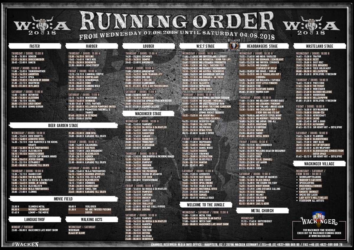 Printable Running Order online! WOA Wacken Open Air