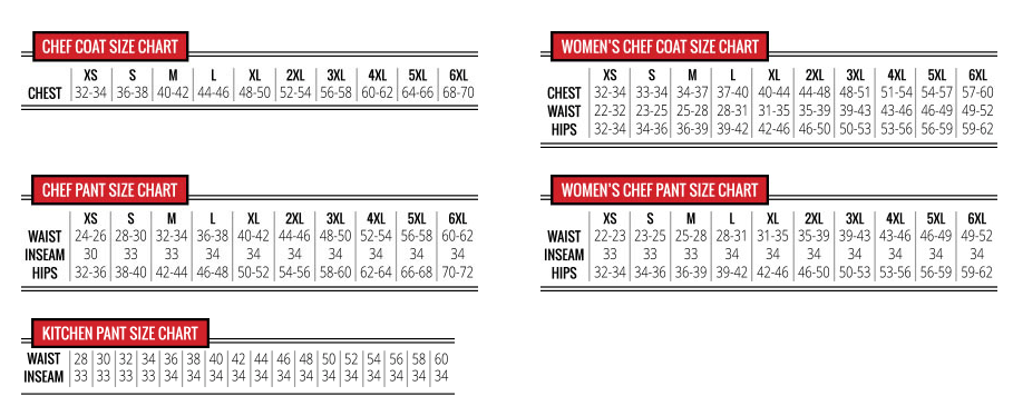 Chef Coat Size Chart - Ponasa