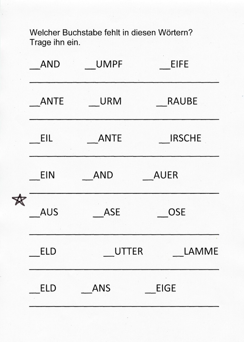 Welcher Buchstabe fehlt Übung zum Schreiben und Lesen in der