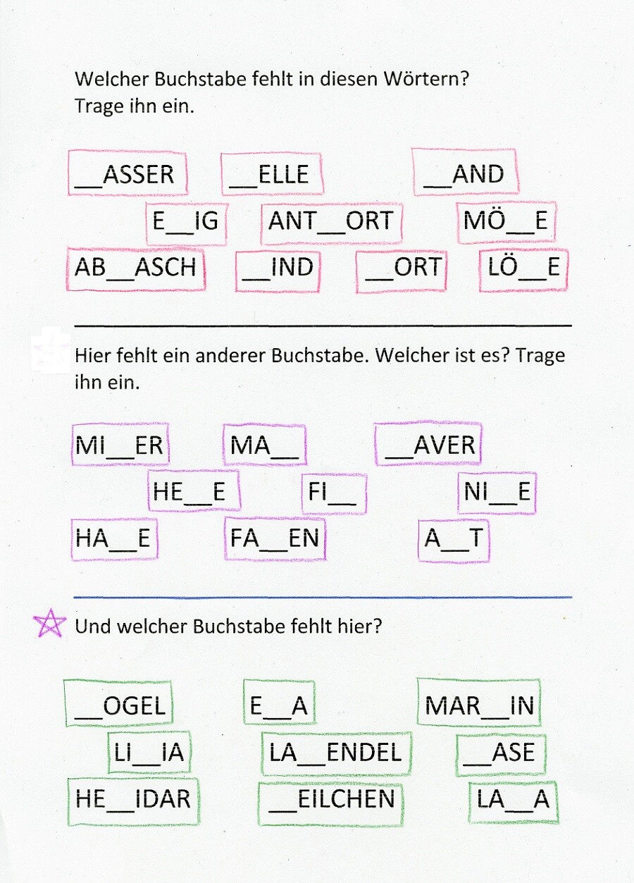 Welcher Buchstabe fehlt Übung zum Schreiben und Lesen in der
