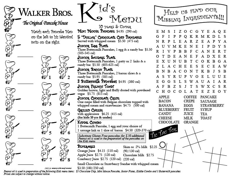 Walker Bros Menu