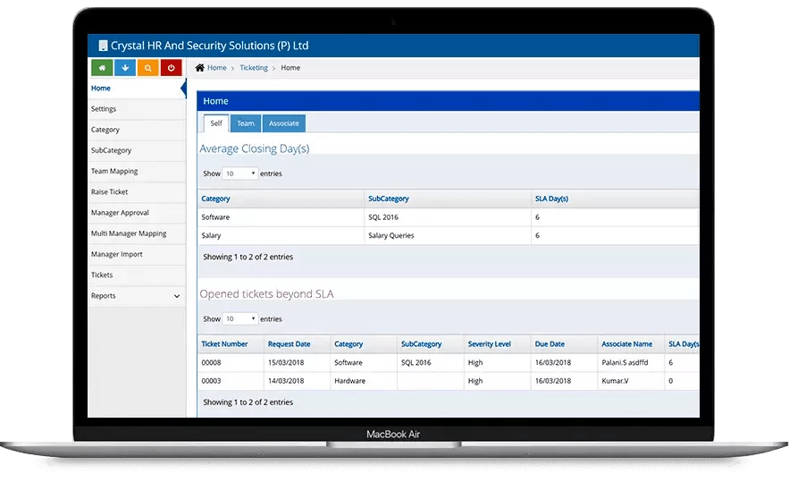 Internal ticketing support system for employees