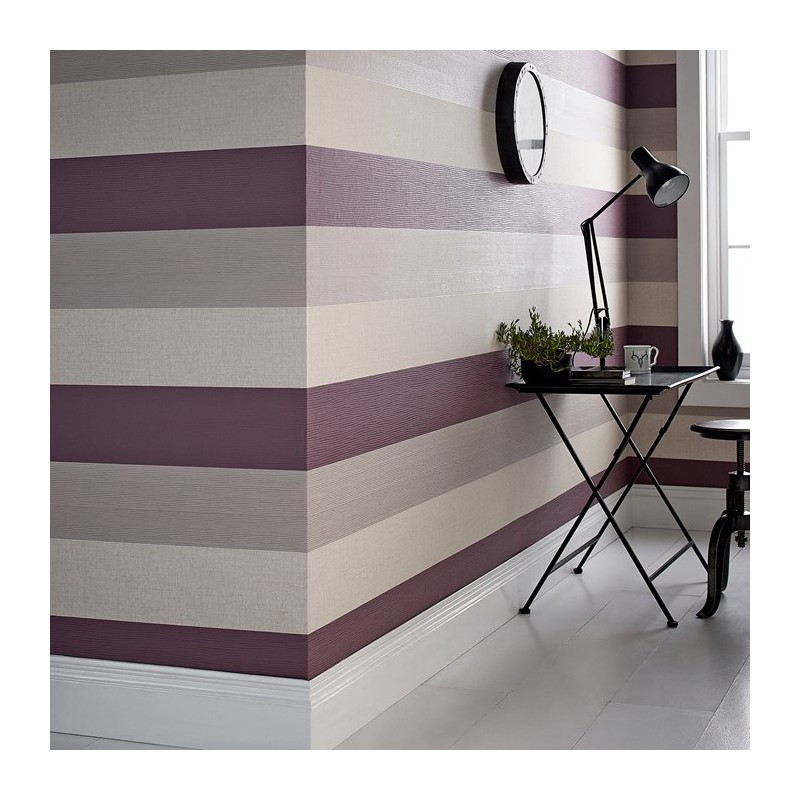 Plum Purple and Cream Stripe Wallpaper, Java Stripe Wallpaper Direct