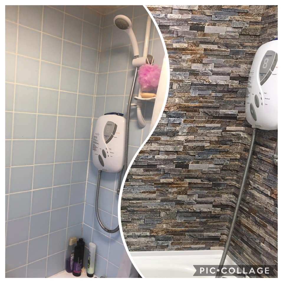 The Woman Updated Her Bland Blue Tiles With Wallpaper 3d Waterproof