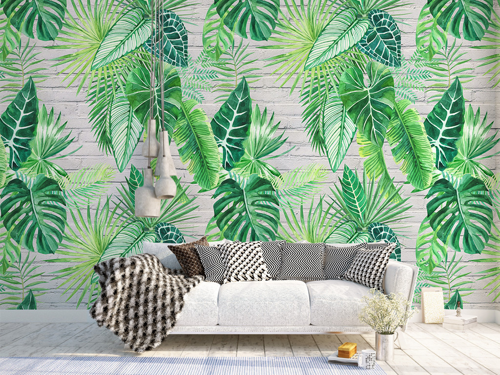 wallpaper for walls,green,wallpaper,leaf,wall,living room (40824