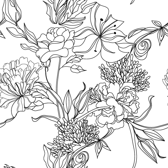 floral temporary wallpaper,line art,white,flower,black and white,plant (563049) WallpaperUse