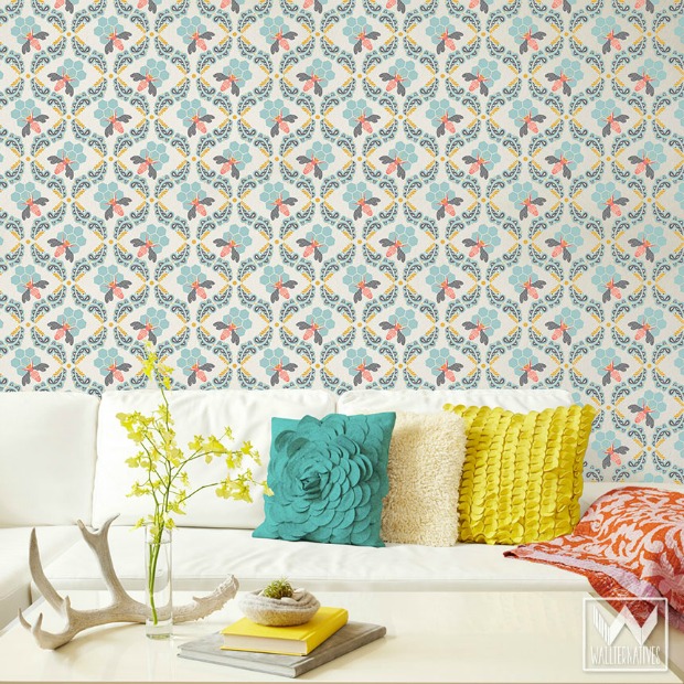 modern removable wallpaper,wallpaper,yellow,aqua,teal,room (563545) WallpaperUse