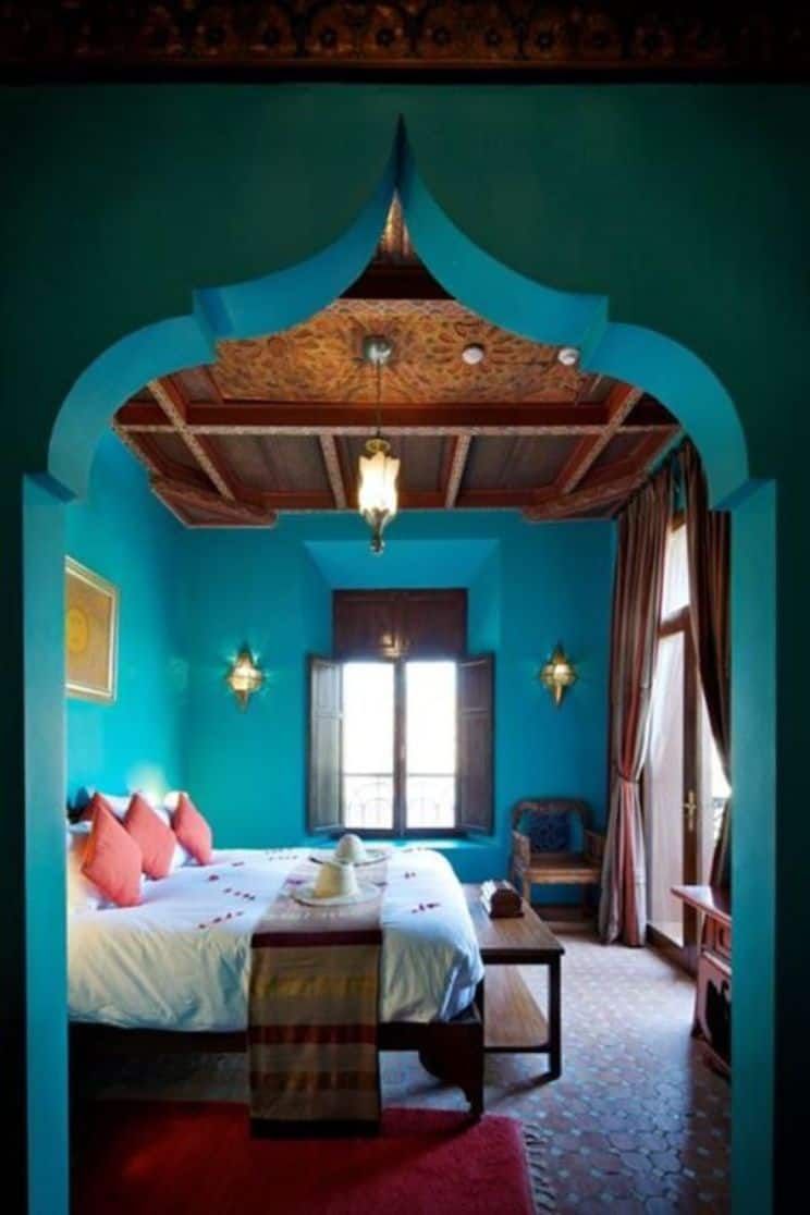moroccan themed wallpaper,bedroom,bed,room,furniture,turquoise (701587