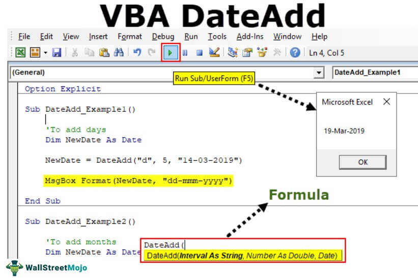 VBA DateAdd Add & Subtract Dates using Dateadd Function