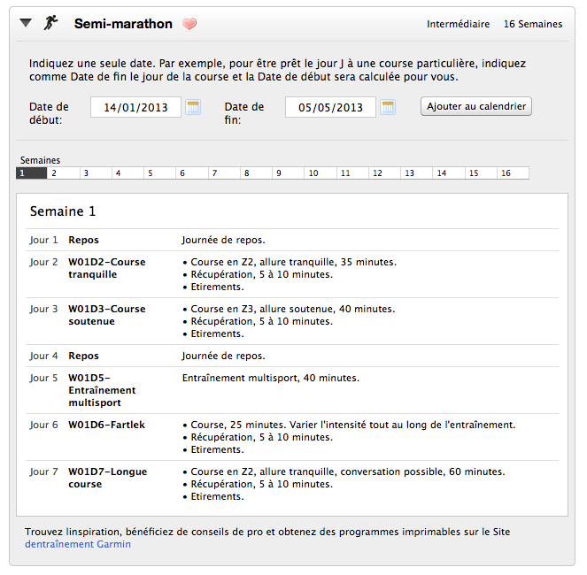 Garmin Connect vous propose des plans d’entrainements