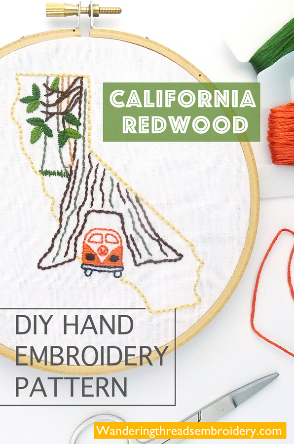 California Redwood Hand Embroidery Pattern Wandering Threads Embroidery