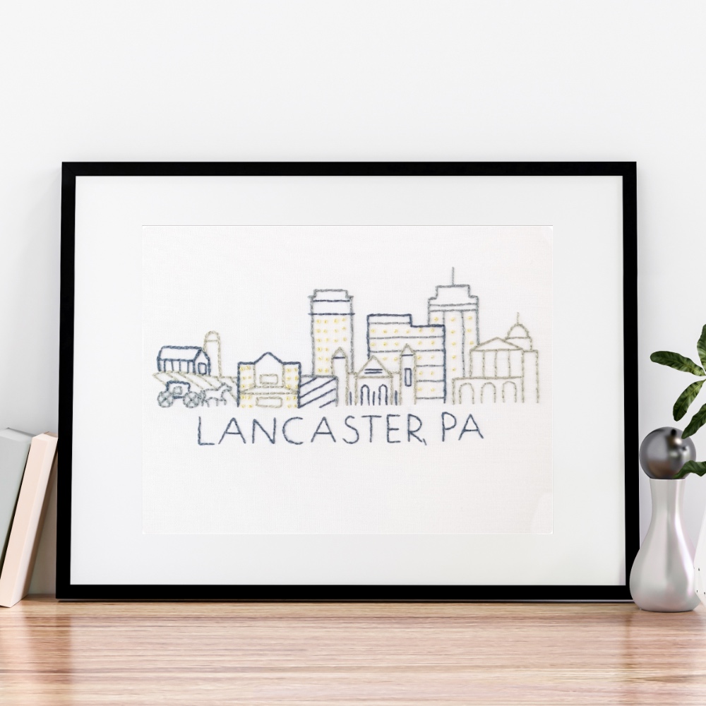 Lancaster, PA City Skyline Hand Embroidery Pattern Wandering Threads Embroidery
