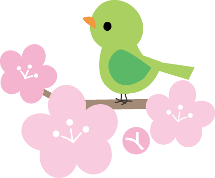 梅の花のシンプルイラスト ＜無料＞ | かわいいフリー素材 イラストK 春のイラスト（無料イラスト素材）梅・うぐいす