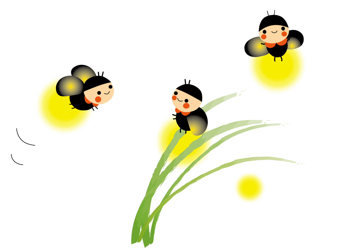 蛍と星 | Rkrkの植物いろいろ（たま～にイラスト） 蛍（ほたる）のイラスト-無料イラスト/フリー素材