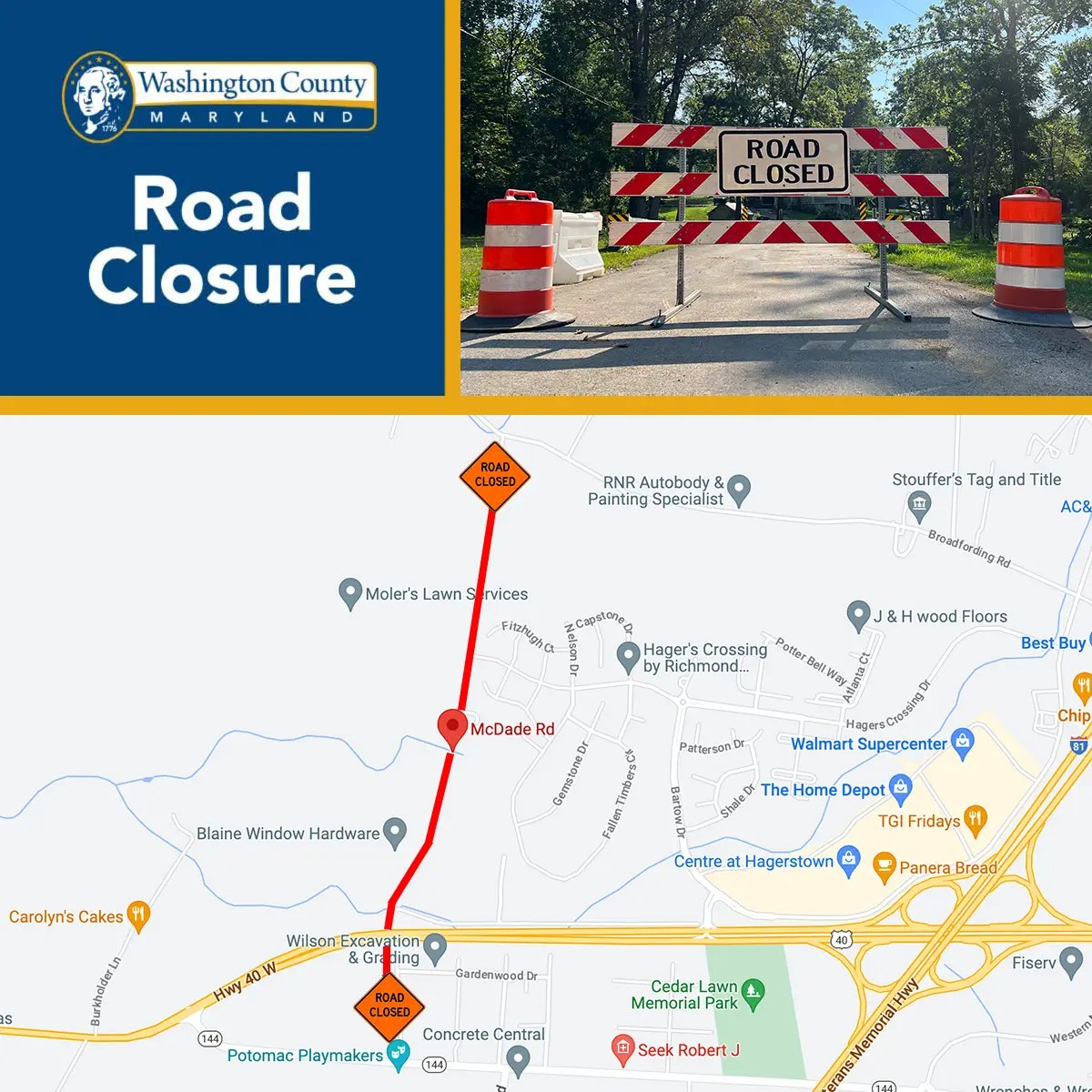 TRAFFIC ALERT Road Closure on McDade Road Washington County