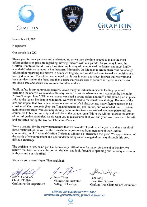 Grafton Christmas Parade 2022 Village Of Grafton Decision On 41St Annual Christmas Parade | Courtesy Village Of Grafton - Washington County Insider